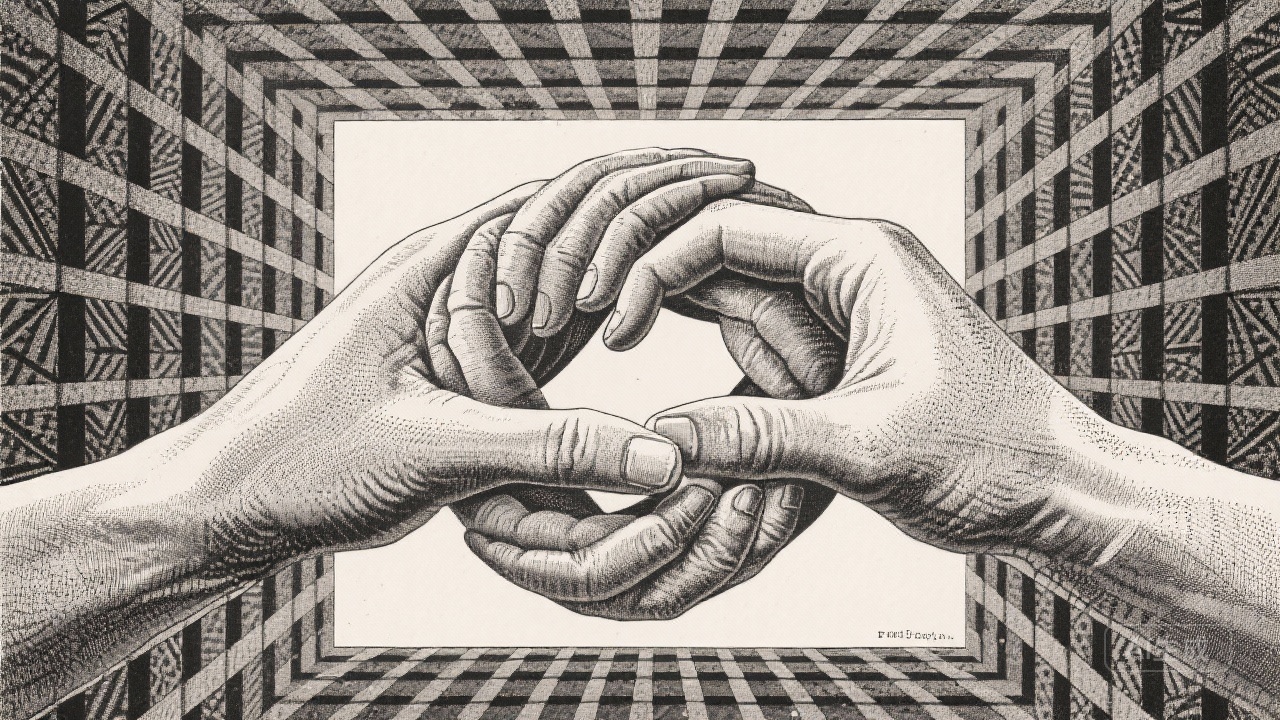 埃舍尔版画作品《画手》