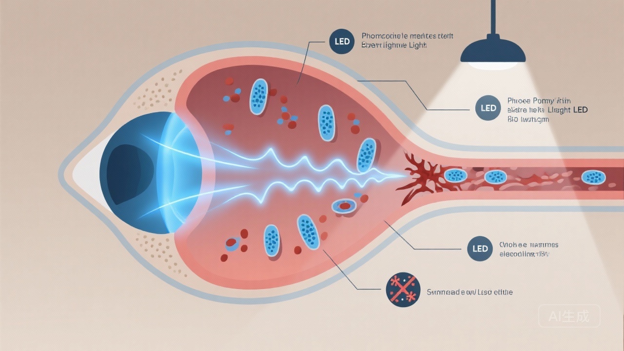 LED照明中过量蓝光对视网膜造成损伤的机制示意图