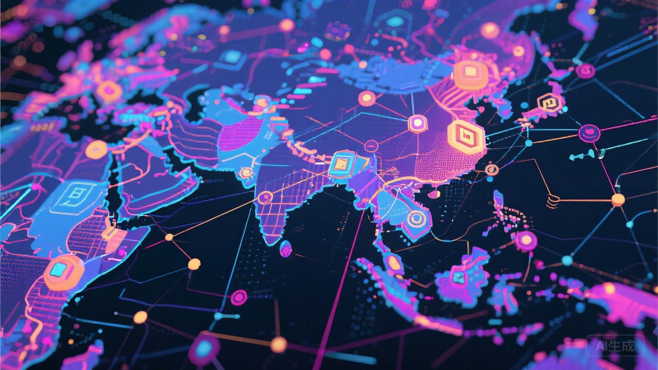 Abstract representation of blockchain network connections across Asia-Pacific