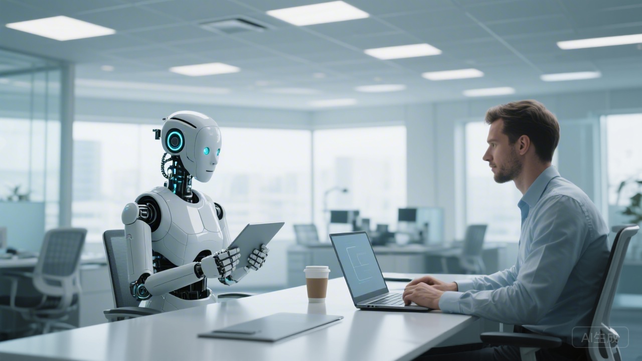 人工智能与人类在办公室环境中的对比场景