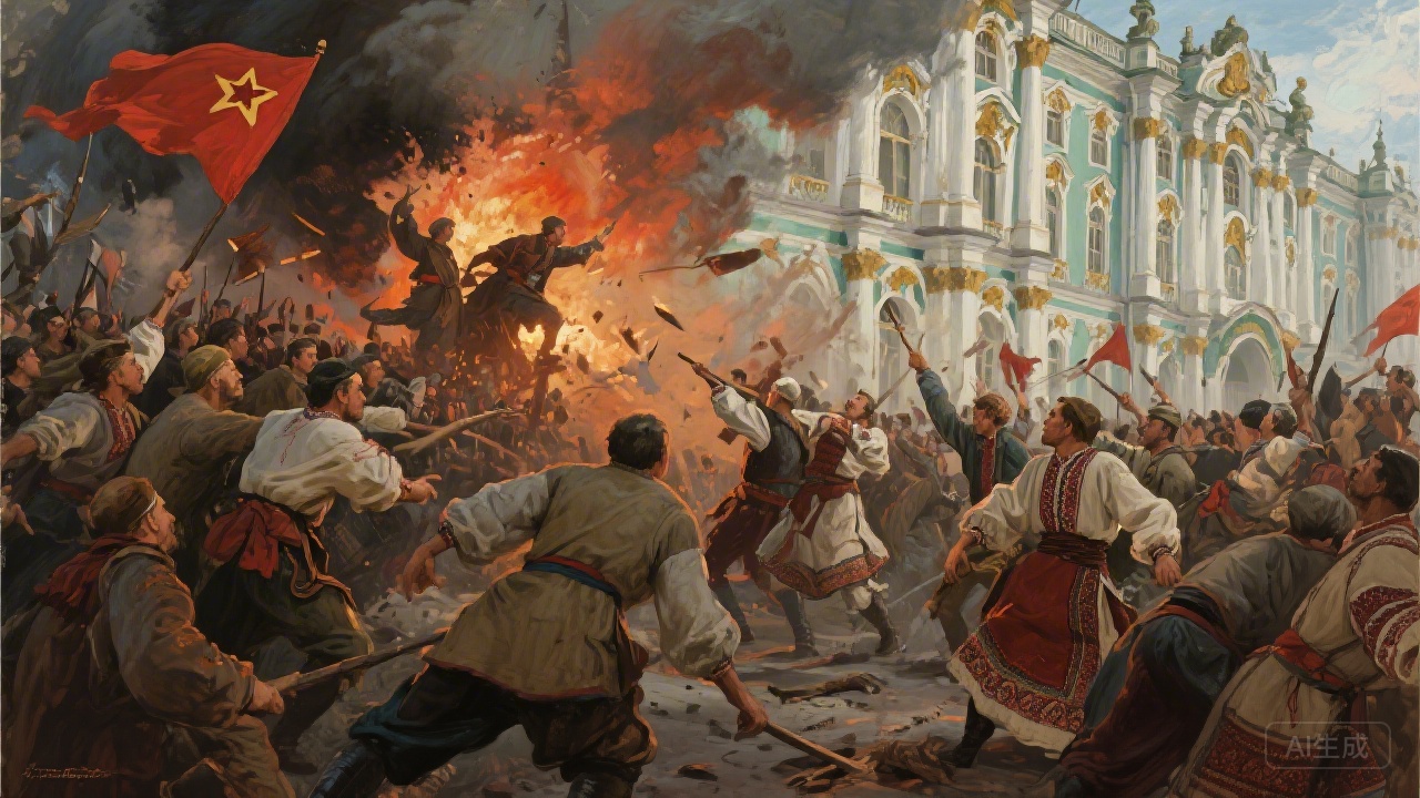 Революционеры штурмуют Зимний дворец в 1917 году