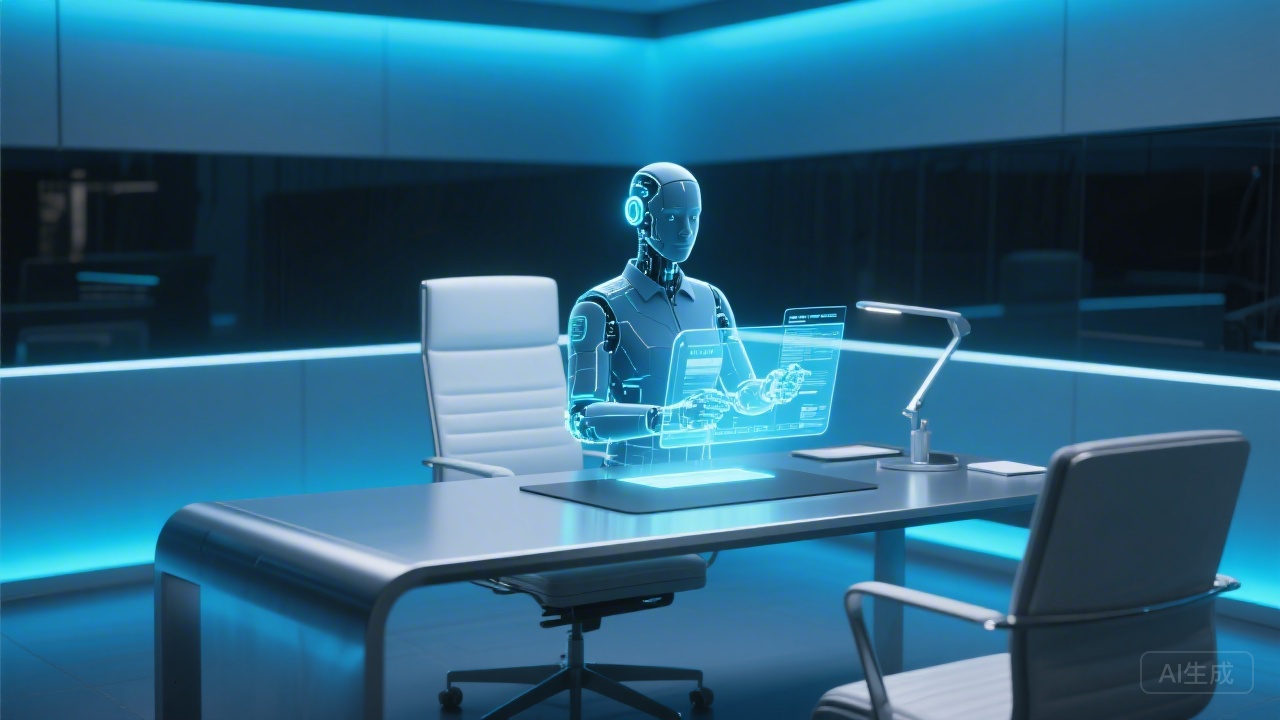 展示AI数字员工工作场景的概念图