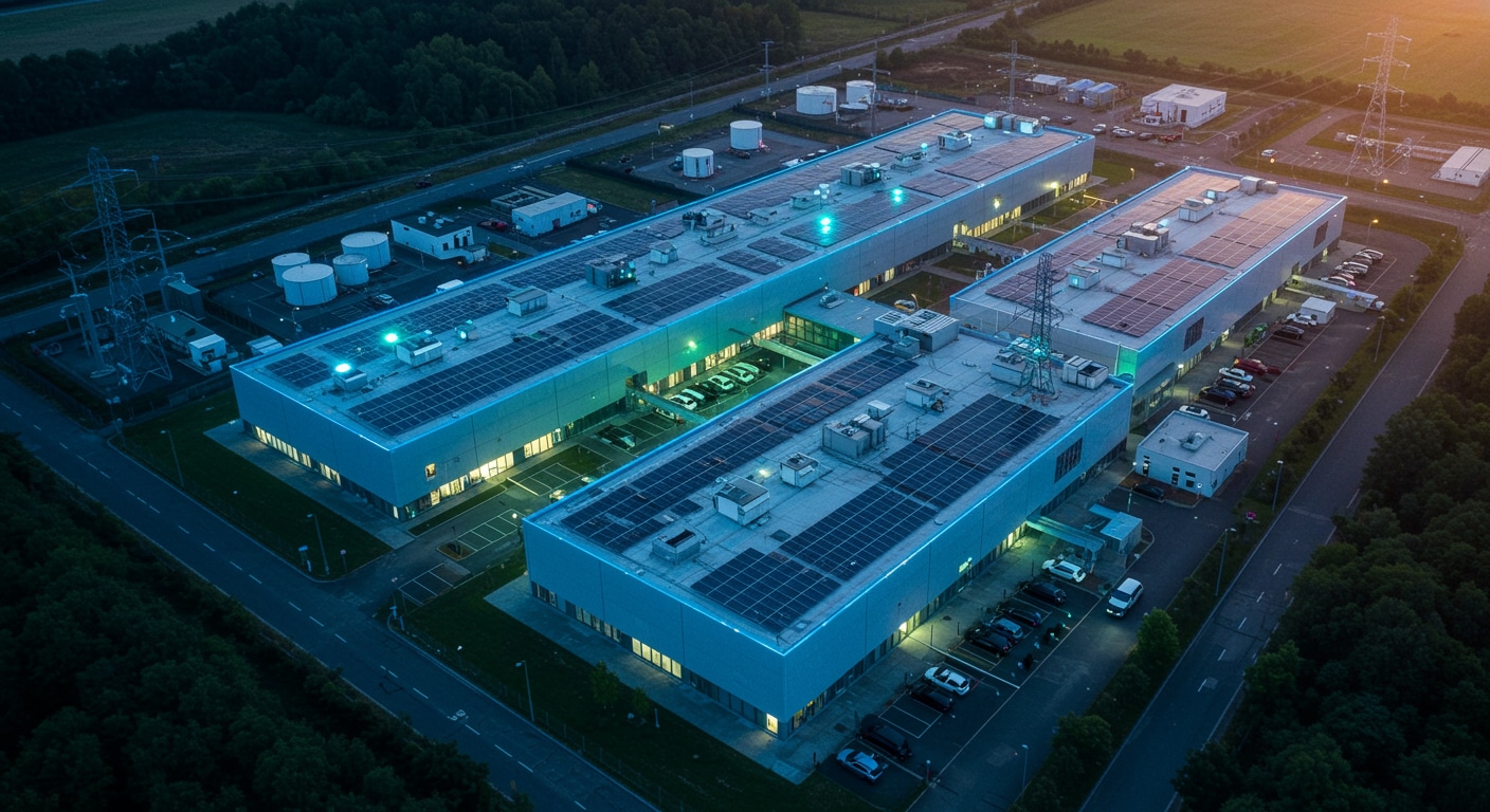 Modern data center facility with renewable energy infrastructure