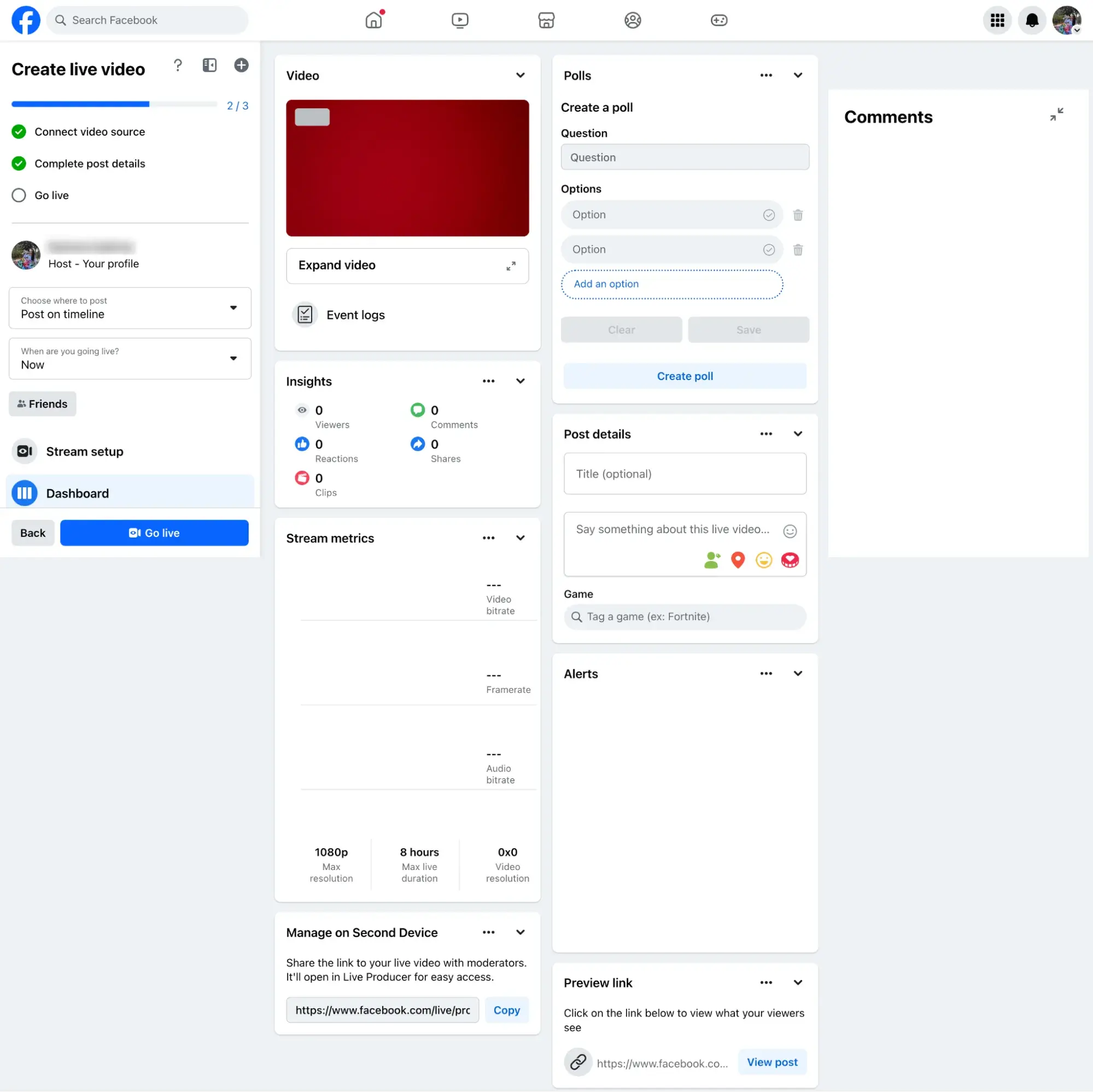 Facebook Live Creator Studio Dashboard Interface