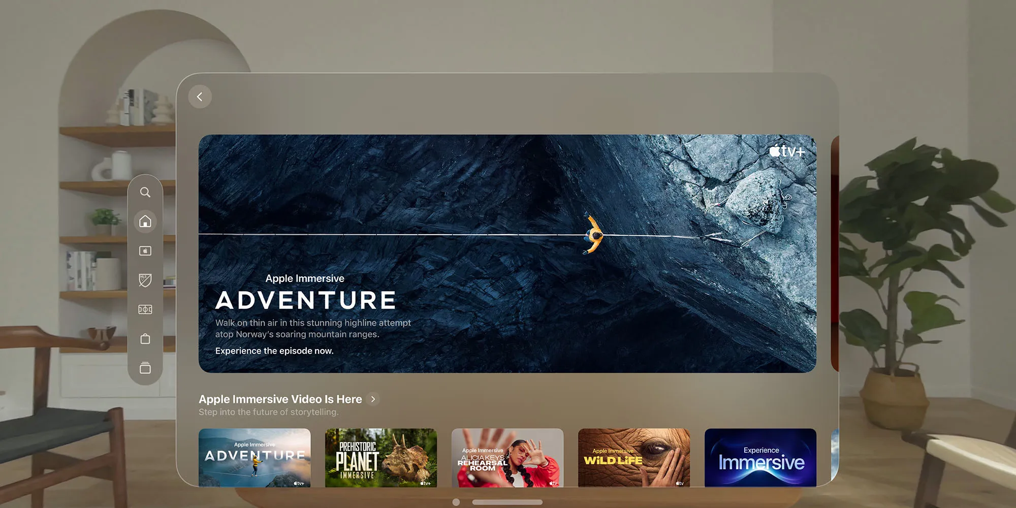 Vision Pro沉浸式视频界面展示Apple TV+空间内容