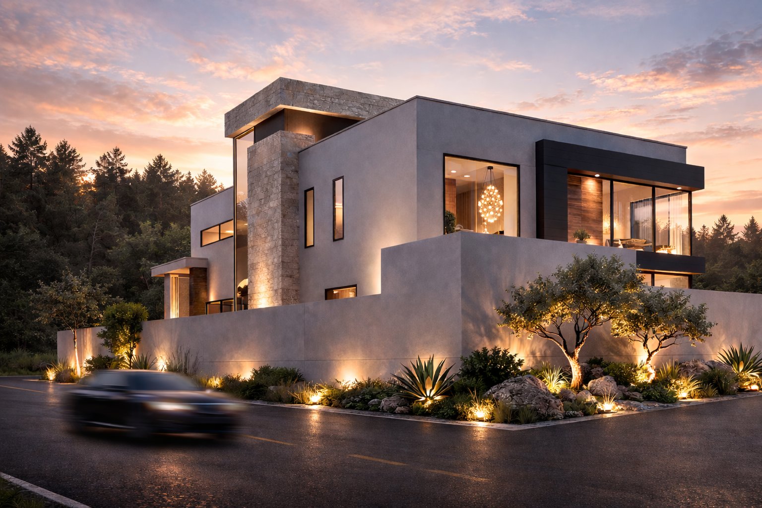 Modern Kenyan house at dusk