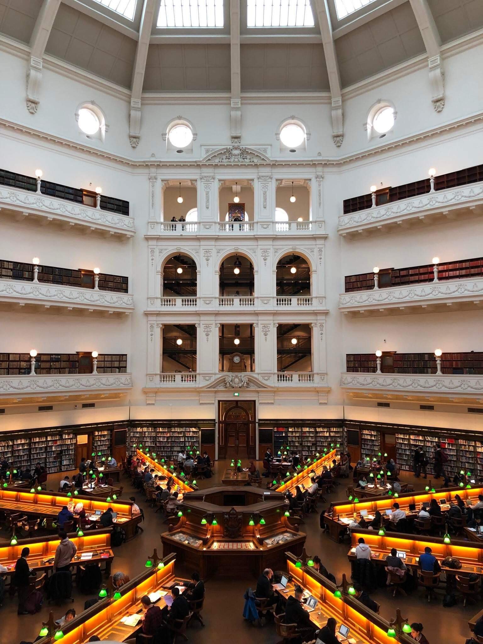 Overhead view of the octagonal reading room with dome ceiling