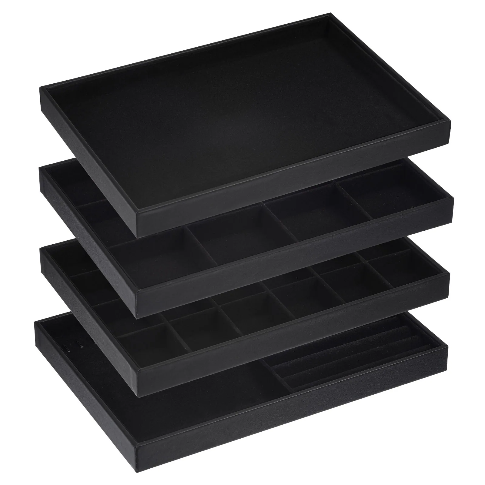 4-Pack Stackable Black Jewelry Display Tray