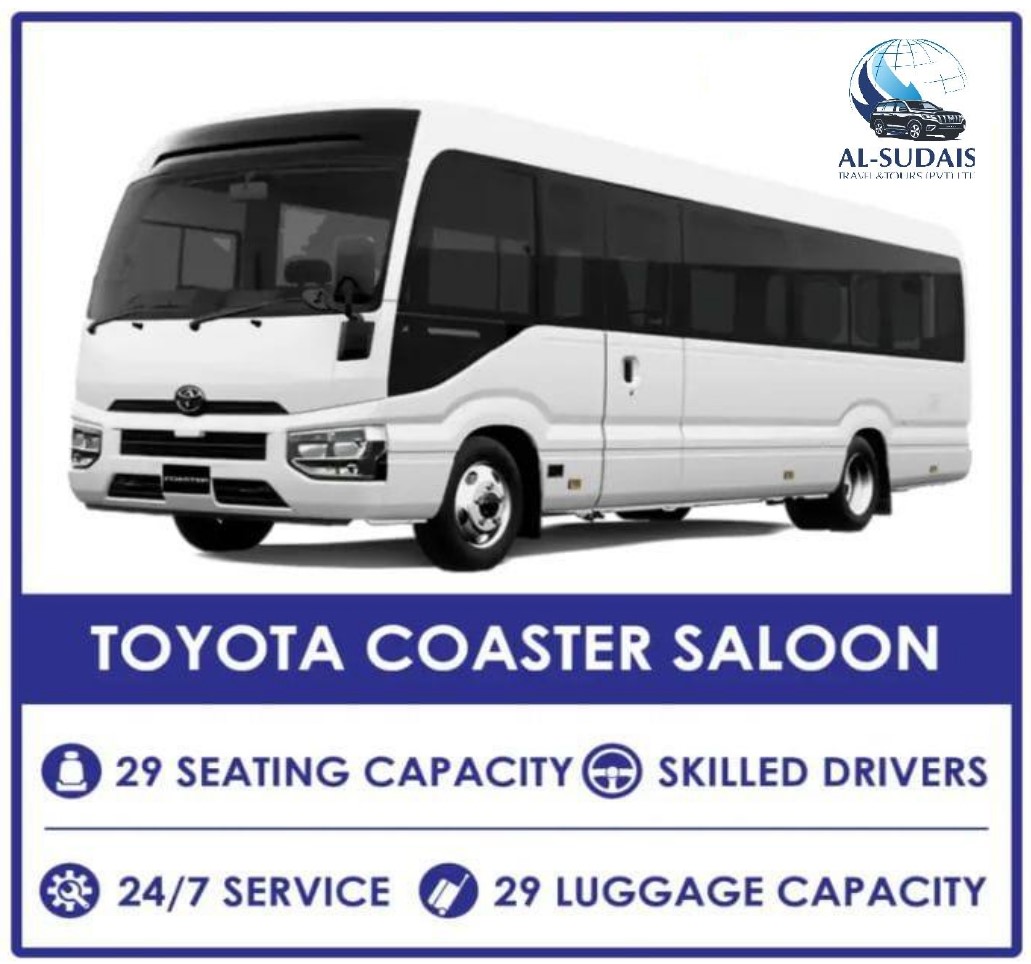 Toyota Coaster 29 seater bus rental for large group tours Pakistan