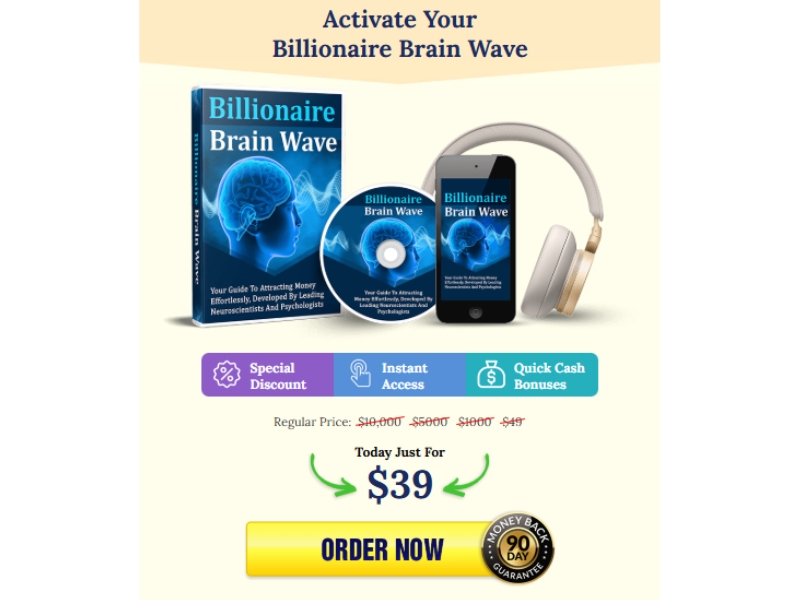 Billionaire Brain Wave pricing page showing $39 front-end price with 60-day money-back guarantee badge