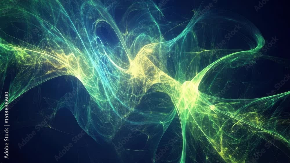 Abstract quantum computing visualization showing glowing particles and wave patterns