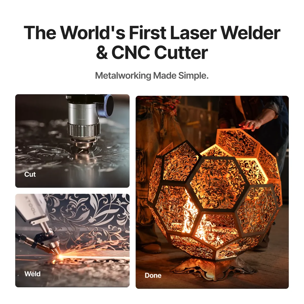 xTool MetalFab CNC laser cutting welding process finished lamp