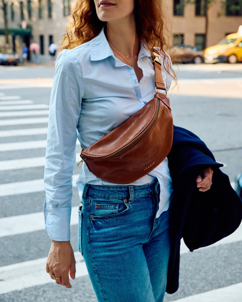 Azaria Cognac Brown Leather Belt Bag