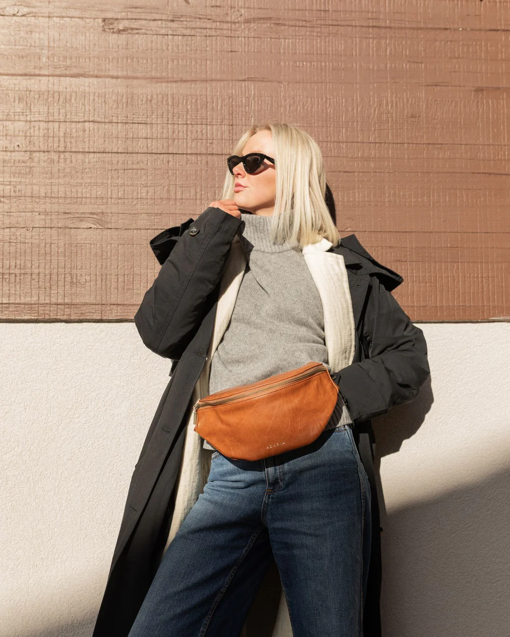 Azaria Amie Cognac Leather Half-Moon Belt Bag
