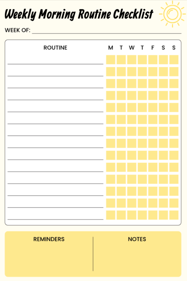Weekly morning routine checklist