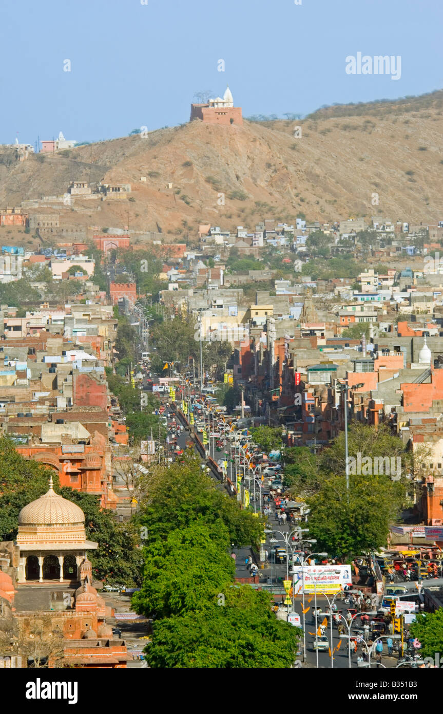 Jaipur Pink City aerial view showing busy streets and heritage buildings