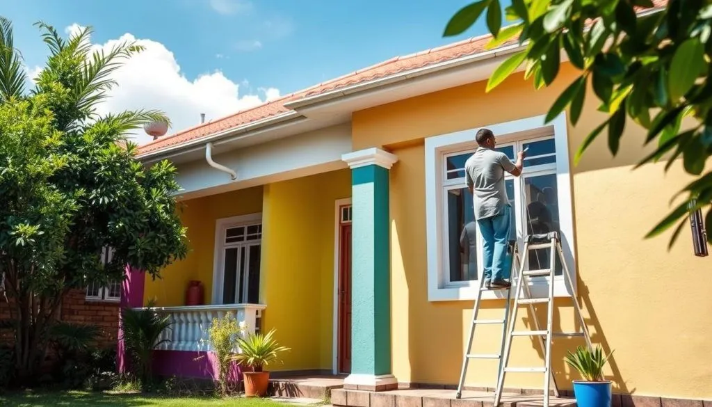 Kenyan painter painting exterior house