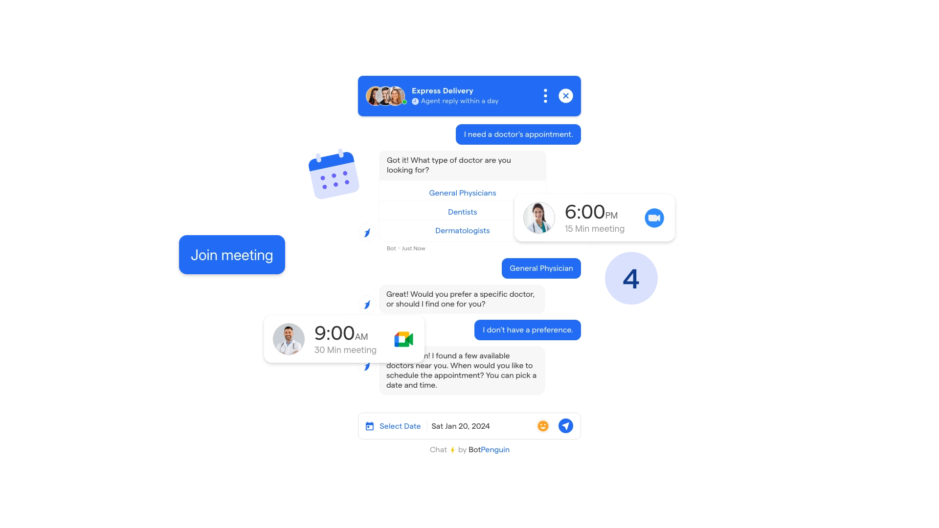 AI chatbot booking appointment interface