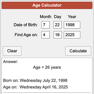 Age Calculator | Time Duration in Years
