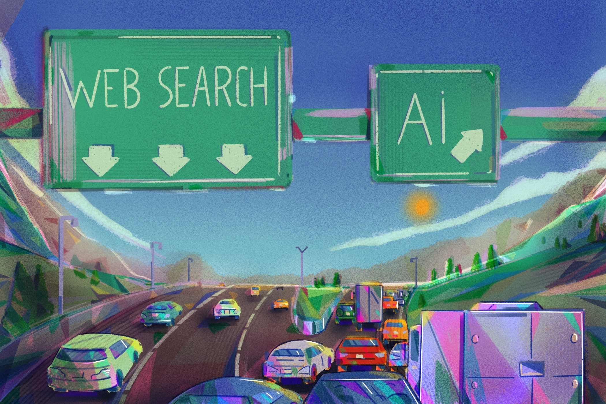 AI traffic and web search highway concept