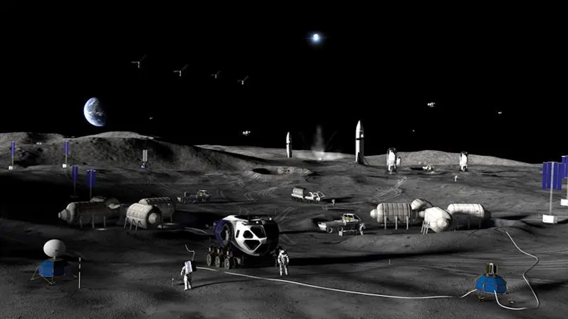 Base lunar no Polo Sul da Lua com telescópios para busca de vida extraterrestre