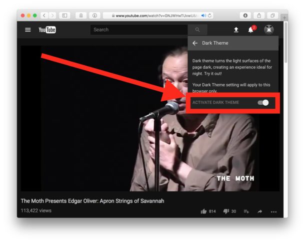 YouTube dark mode interface with clean video player layout