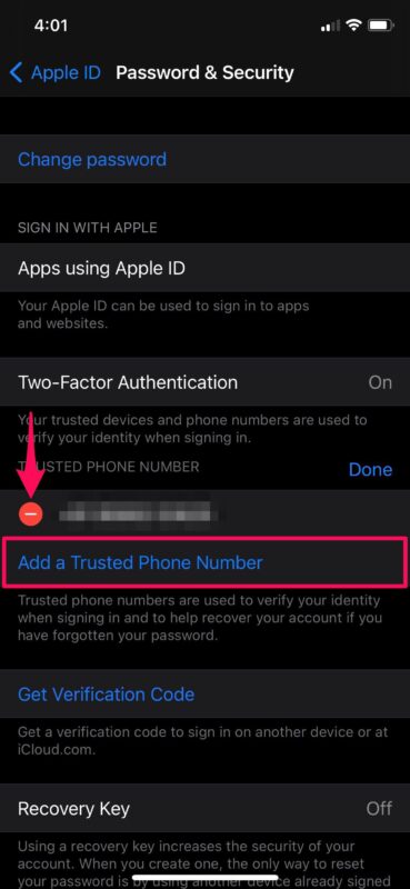 iPhone 添加受信任电话号码设置界面