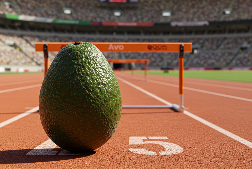 Avocado on a running track symbolizing sports performance