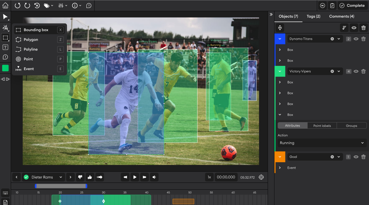 AI video editing interface with visual annotation tools