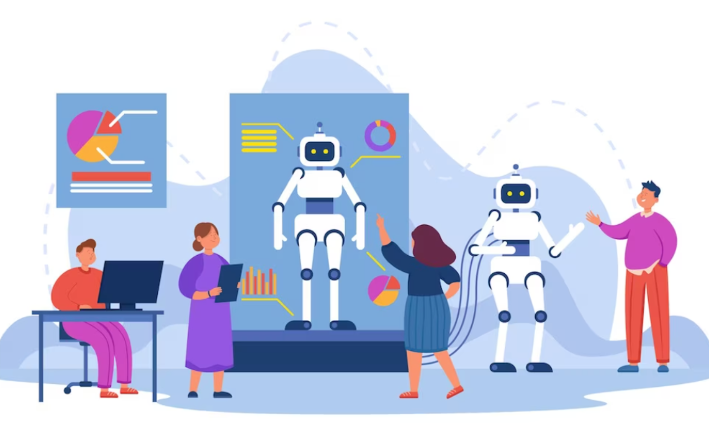Diverse group of people using AI technology
