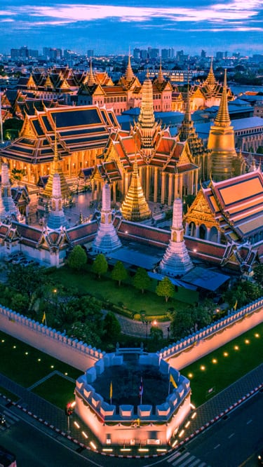 The Grand Palace in Bangkok, Thailand with traditional architecture
