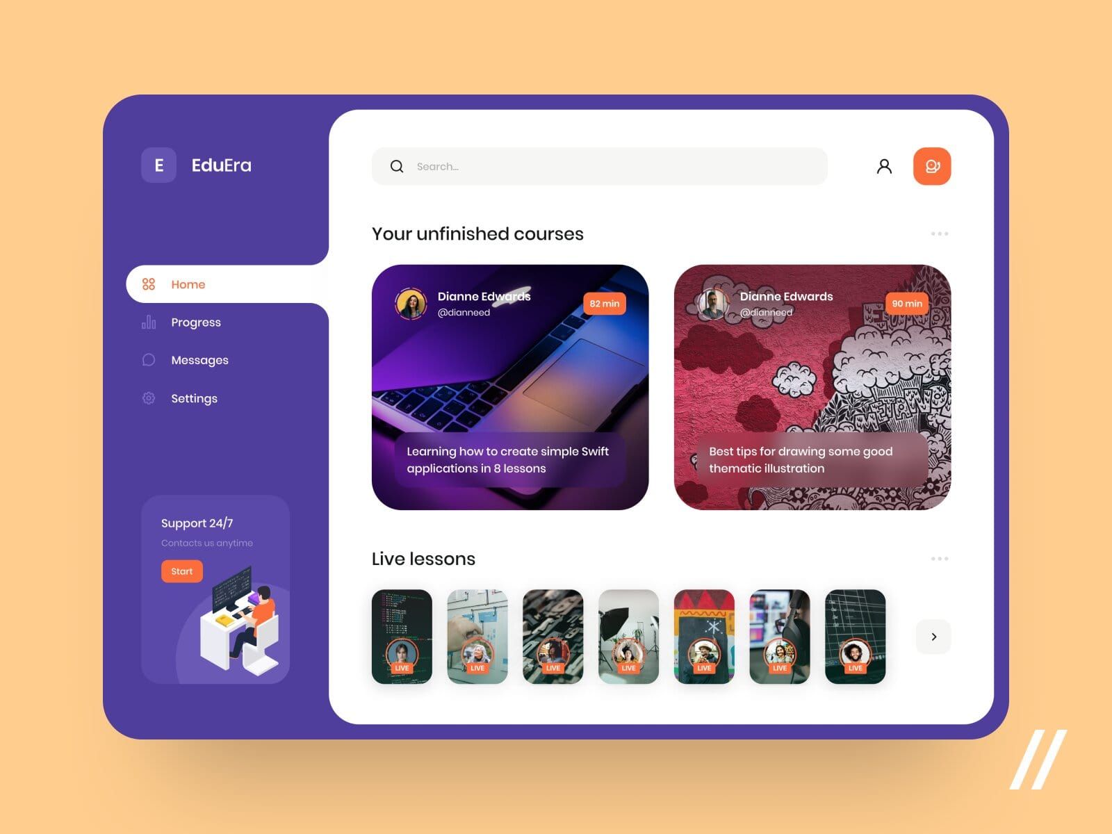 Minimalist e-learning platform interface