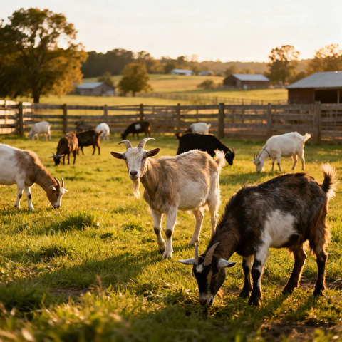 Goats grazing on organic farm