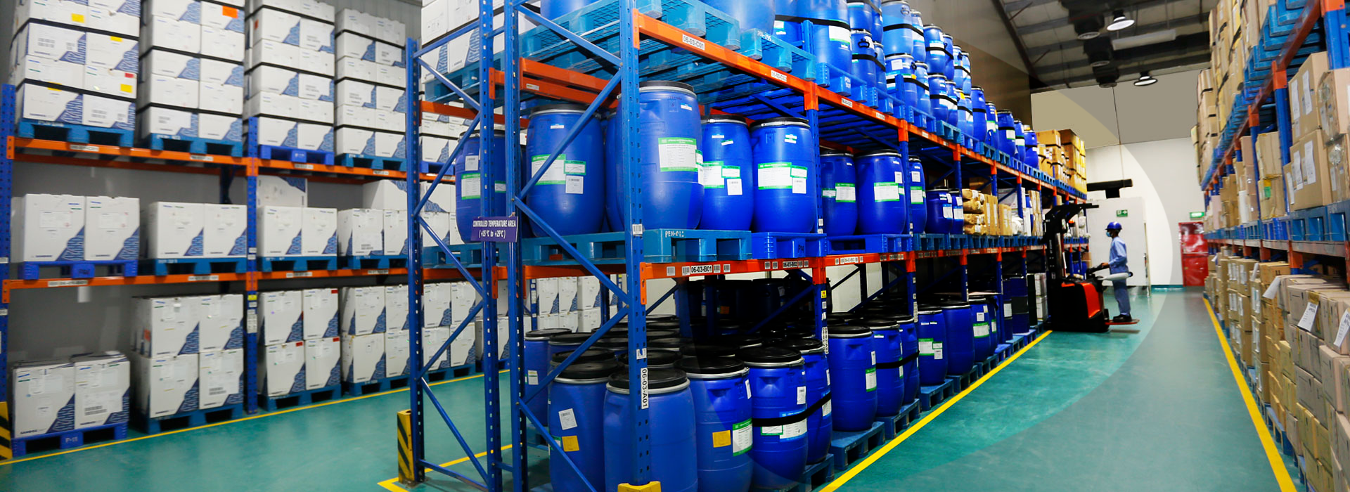 Professional pharmaceutical warehouse with organized API storage and distribution systems