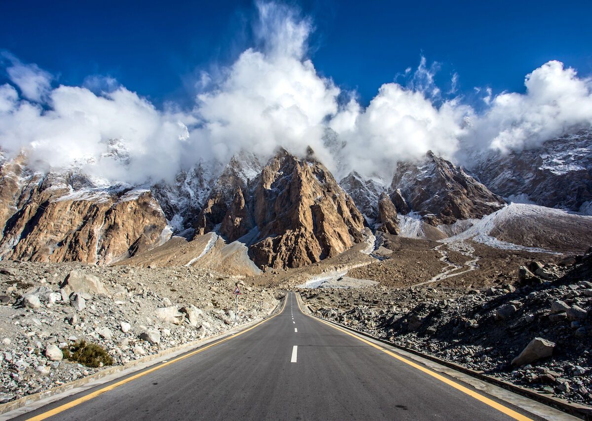 Adventure GB scenic drive on Karakoram Highway through majestic mountain passes