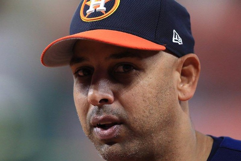 Alex Cora as Houston Astros bench coach during the 2017 season before the sign-stealing scandal