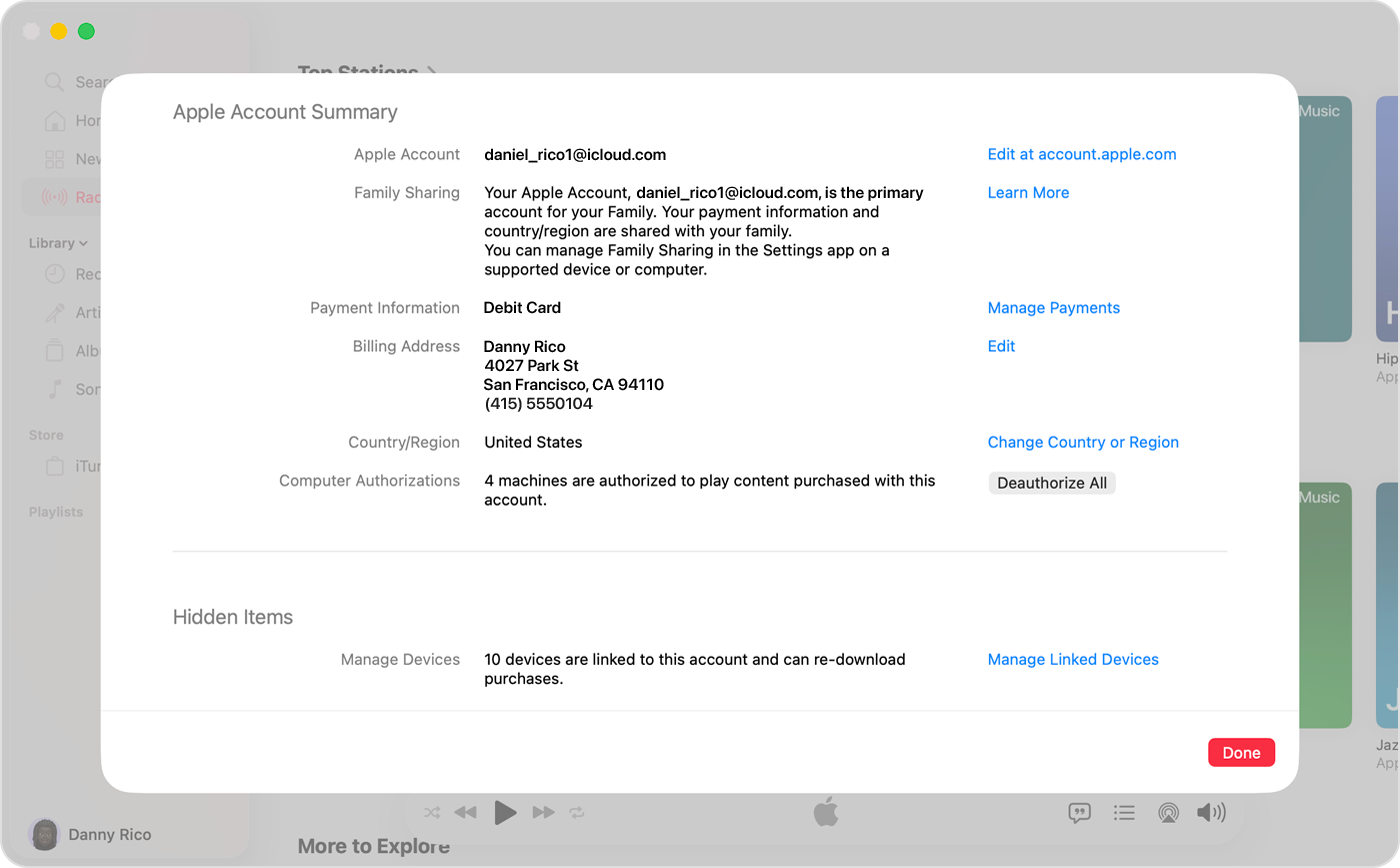 Mac 显示 Apple Account Summary 账户信息和地区设置