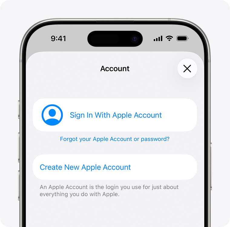 iPhone 显示创建新 Apple Account 的登录页面