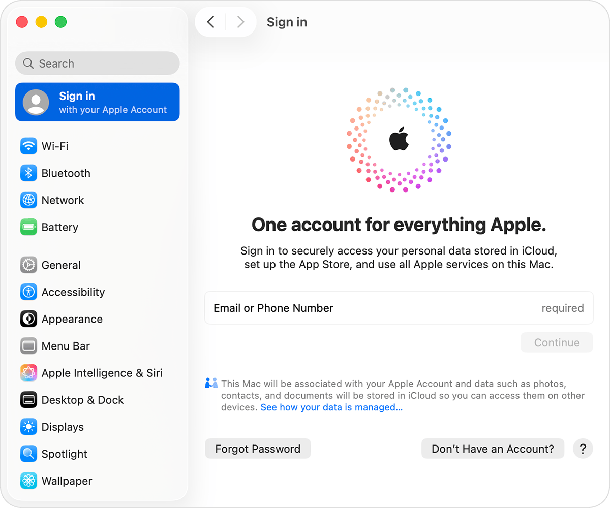 Mac 系统设置显示 Apple Account 登录页面
