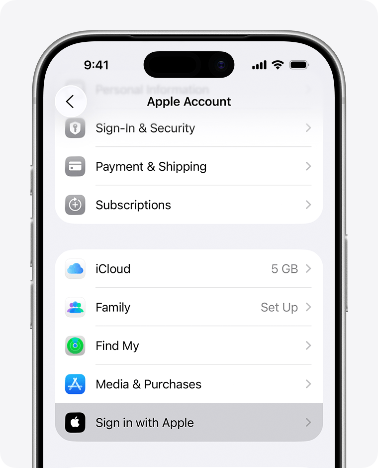 iPhone Apple Account 设置页面显示登录与安全选项