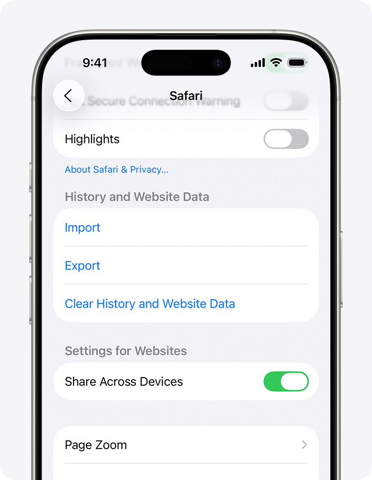 iPhone Safari清除历史记录与网站数据设置