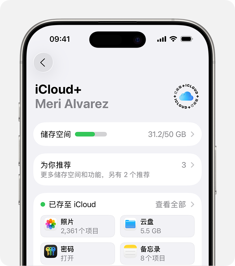 iPhone iCloud Plus 储存空间中文管理界面