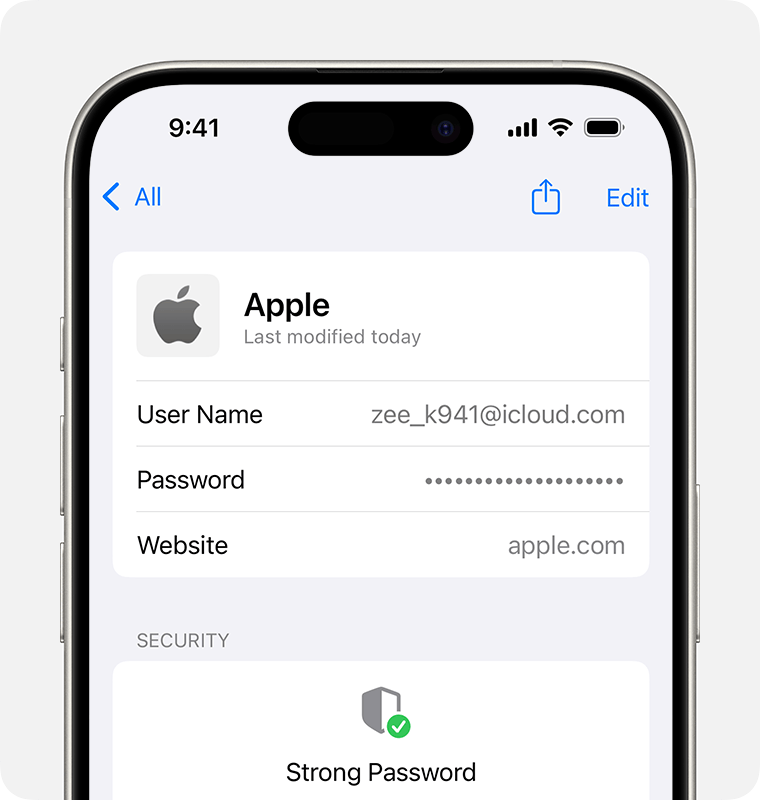 iPhone密码管理界面展示Passkeys通行密钥设置