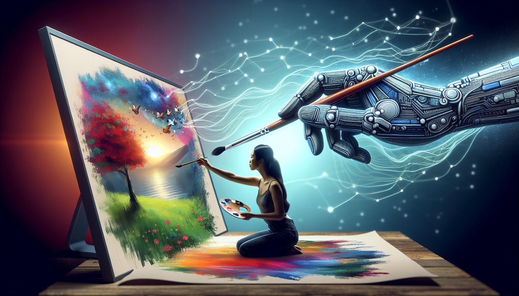 Human and AI working together in a creative studio environment