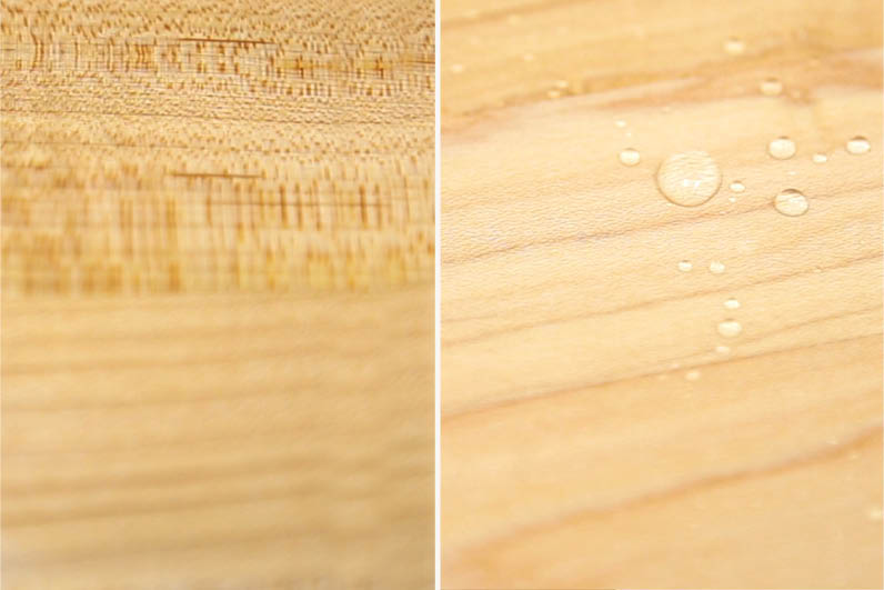 Seasoned cutting board with water beading