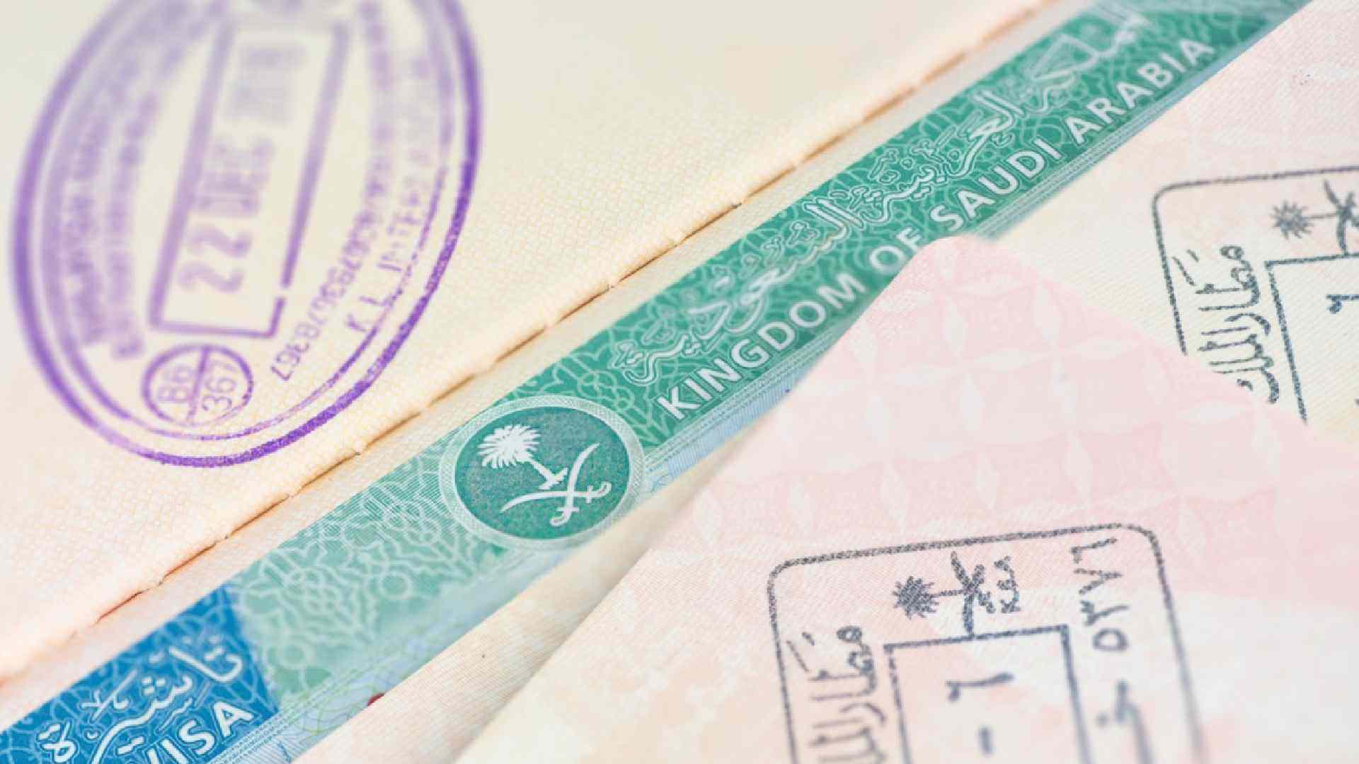 Saudi Arabia visa stamp and entry stamps in passport for Umrah