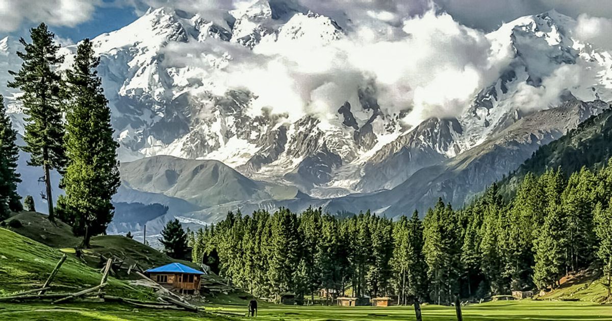 Fairy Meadows green meadow with Nanga Parbat mountain view