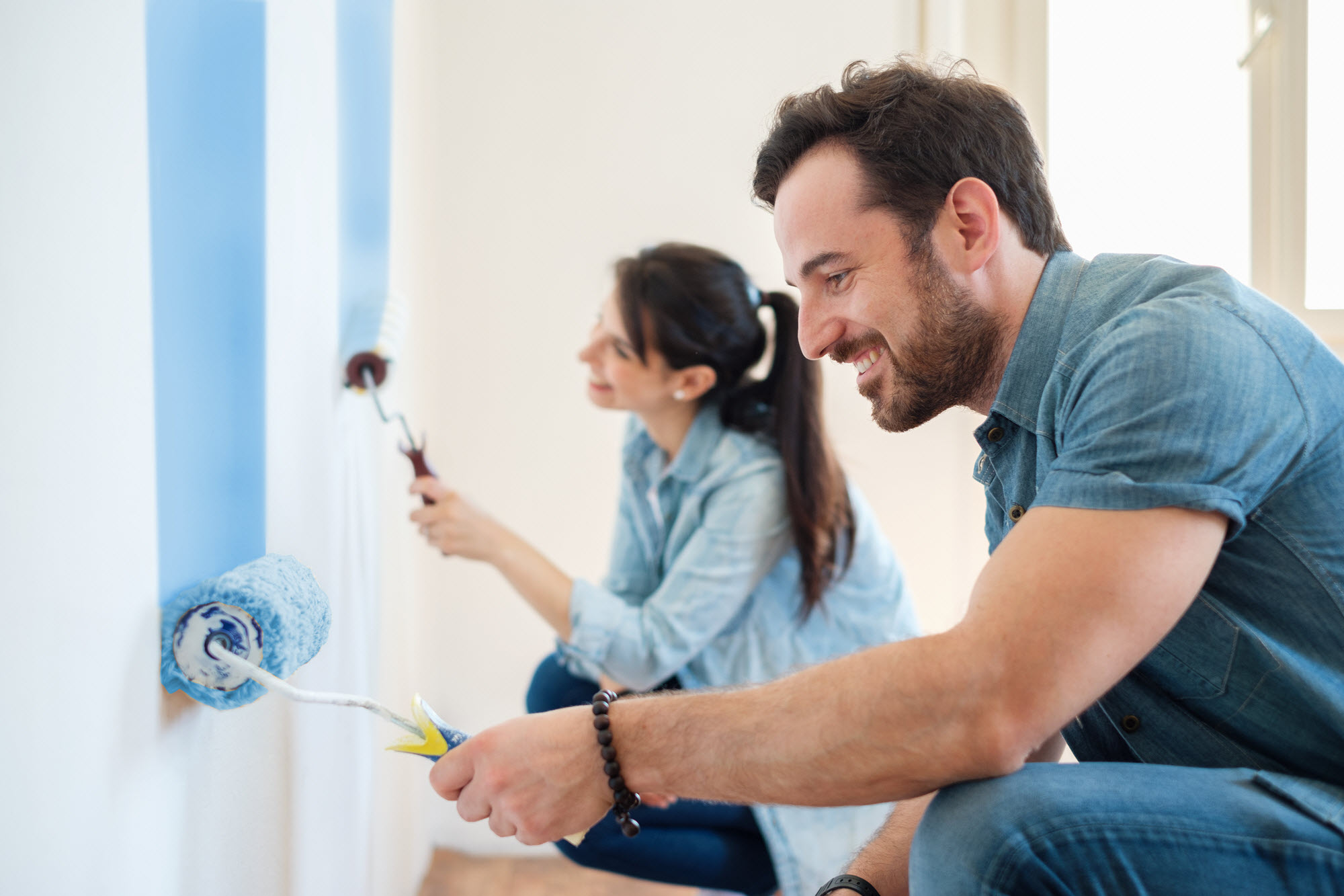 Professional wall painting with roller