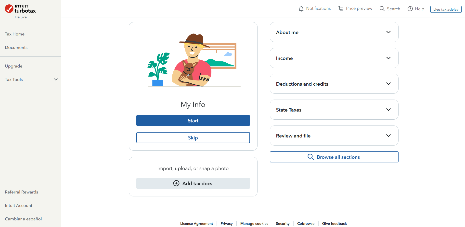 TurboTax software interface showing navigation menu