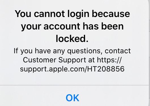App Store账户被锁定提示界面